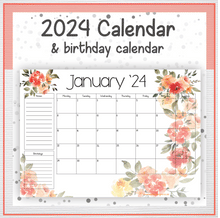 Load image into Gallery viewer, Peach colored flowers calendar
