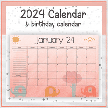 Load image into Gallery viewer, Elephants calendar
