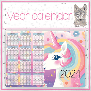 Unicorn 2 Year calendar 2024