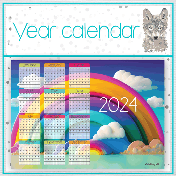 Rainbow 2 Year calendar 2024 – Wolfie Designs