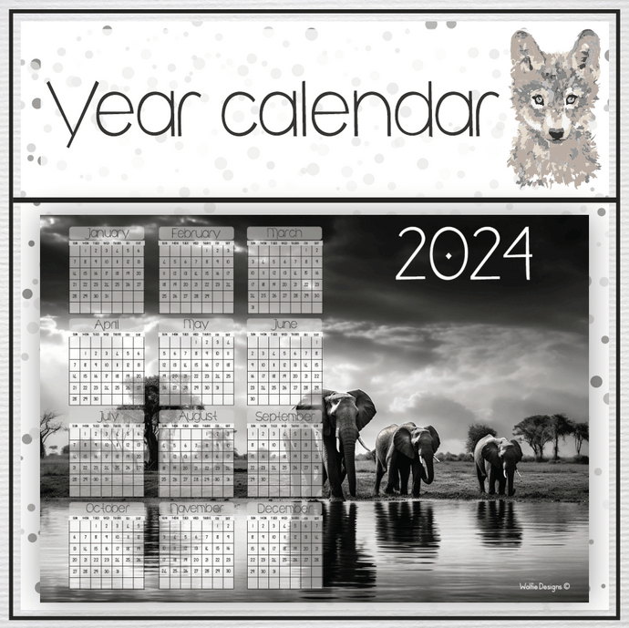 Elephant 1 Year calendar 2024