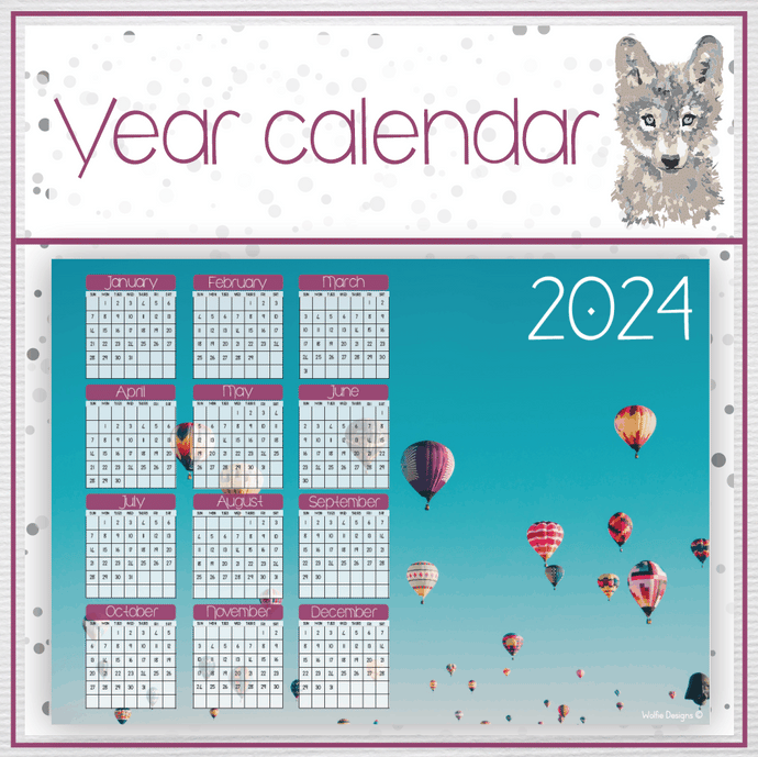 Hot air balloons 1 Year calendar 2024