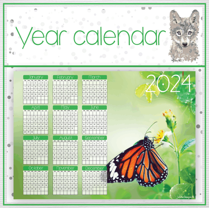 Butterfly 3 Year calendar 2024