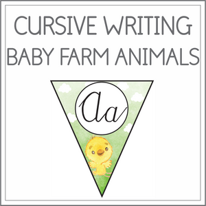 Cursive writing flags - baby farm animals