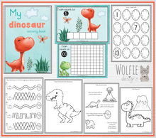 Load image into Gallery viewer, Dinosaur blue themed activity book
