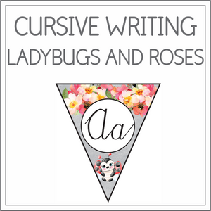 Cursive writing flags - ladybugs and roses