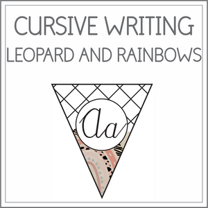 Cursive writing flags - leopard and rainbows