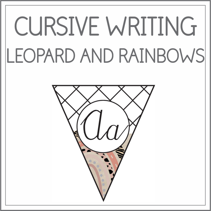 Cursive writing flags - leopard and rainbows