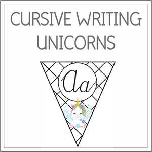 Cursive writing flags - unicorns