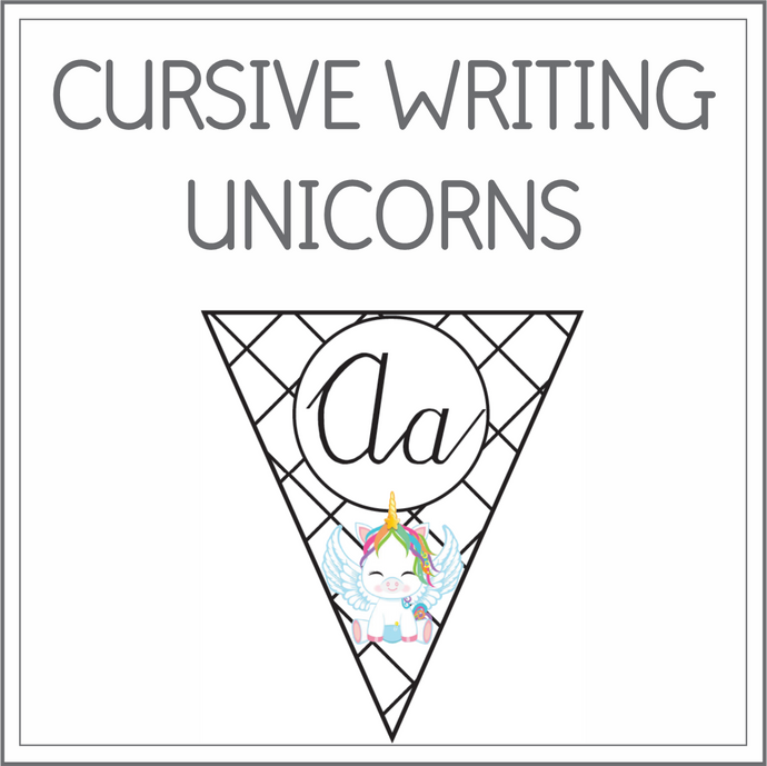 Cursive writing flags - unicorns